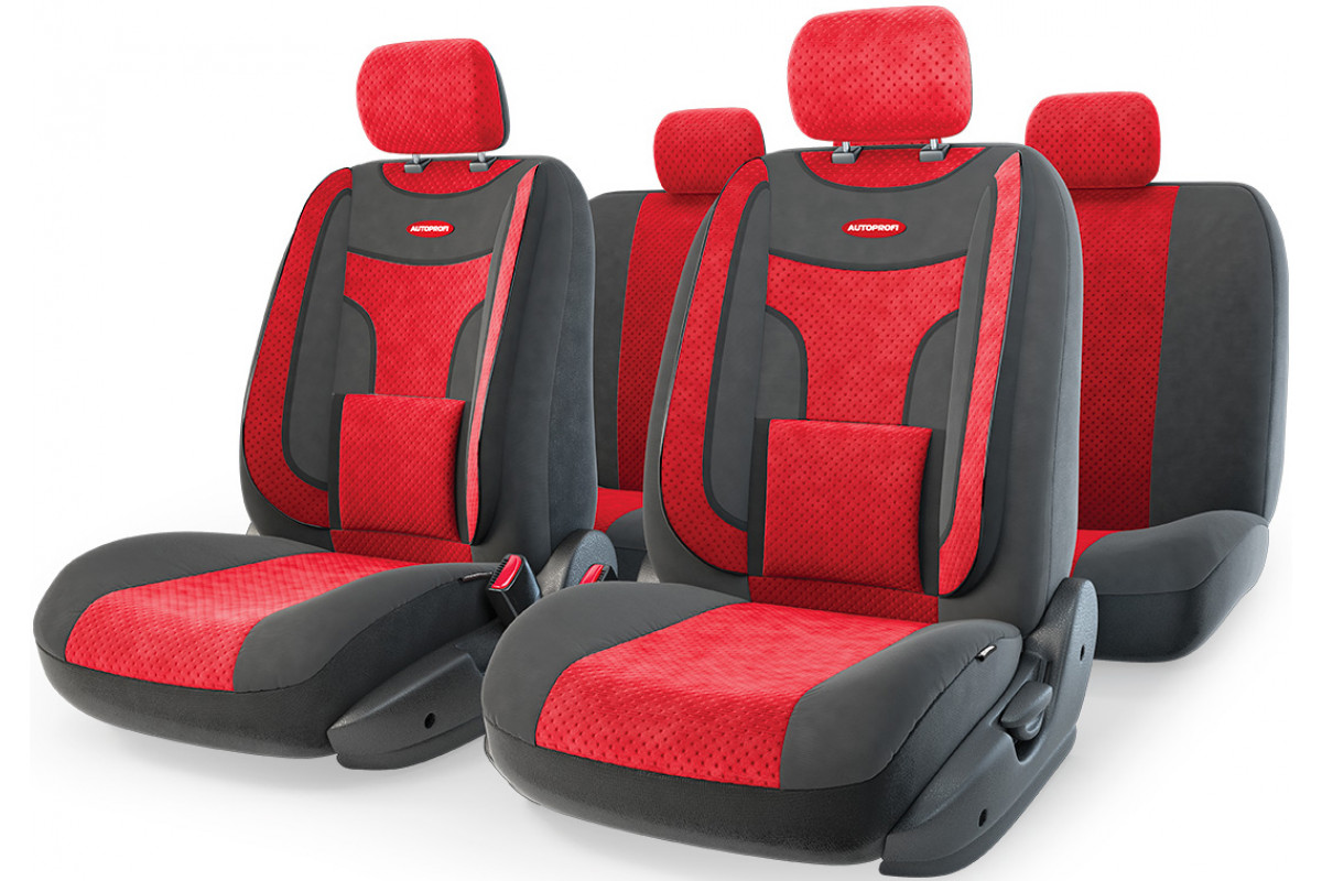 Авточехлы AUTOPROFI EXTRA COMFORT, ECO-1105 BK/RD (M), велюр,  чёрн./красный, разм. М по низким ценам в интернет-магазине Фотосклад.ру