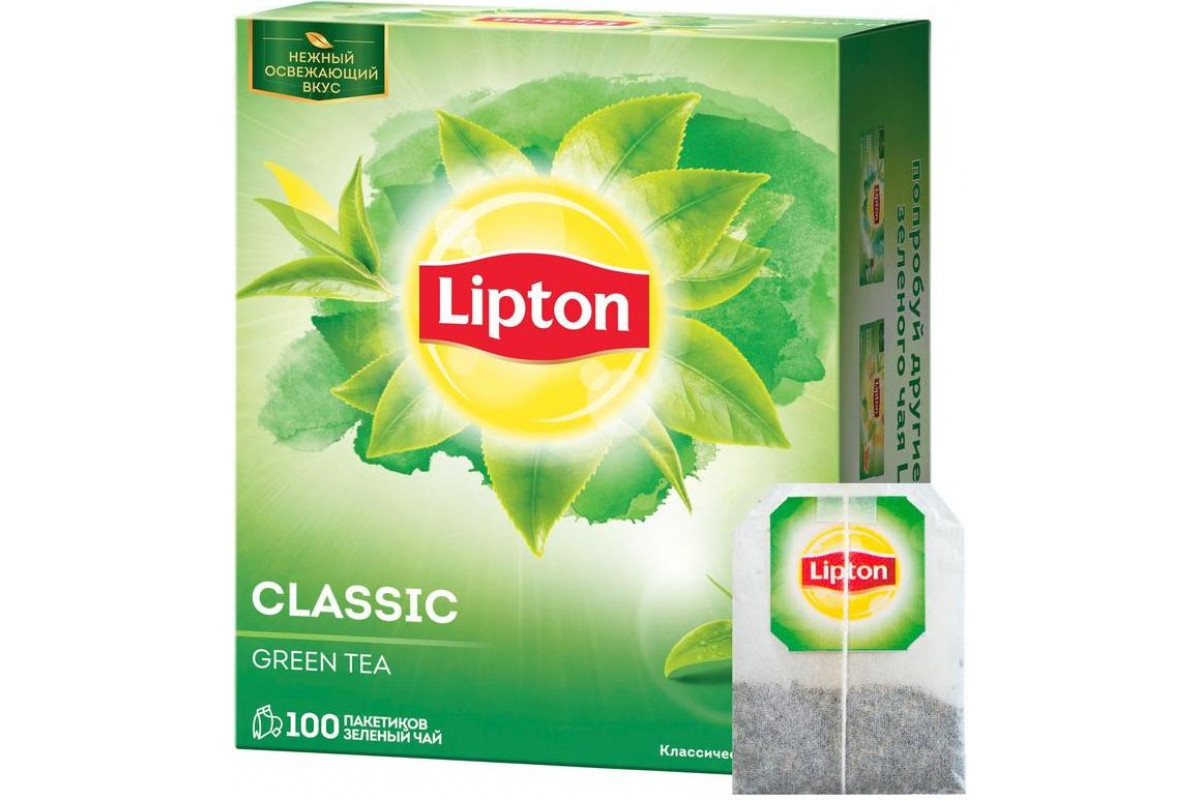 Чай Lipton classic green зеленый 100шт купить в интернет-магазине  Фотосклад.ру - цена, отзывы, видео обзоры